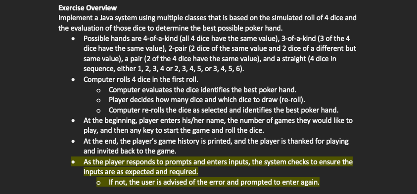 Solved Exercise Overview Implement a Java system using | Chegg.com image.