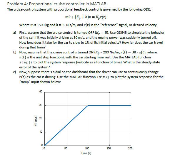 Solved Problem 4: Proportional cruise controller in MATLAB | Chegg.com