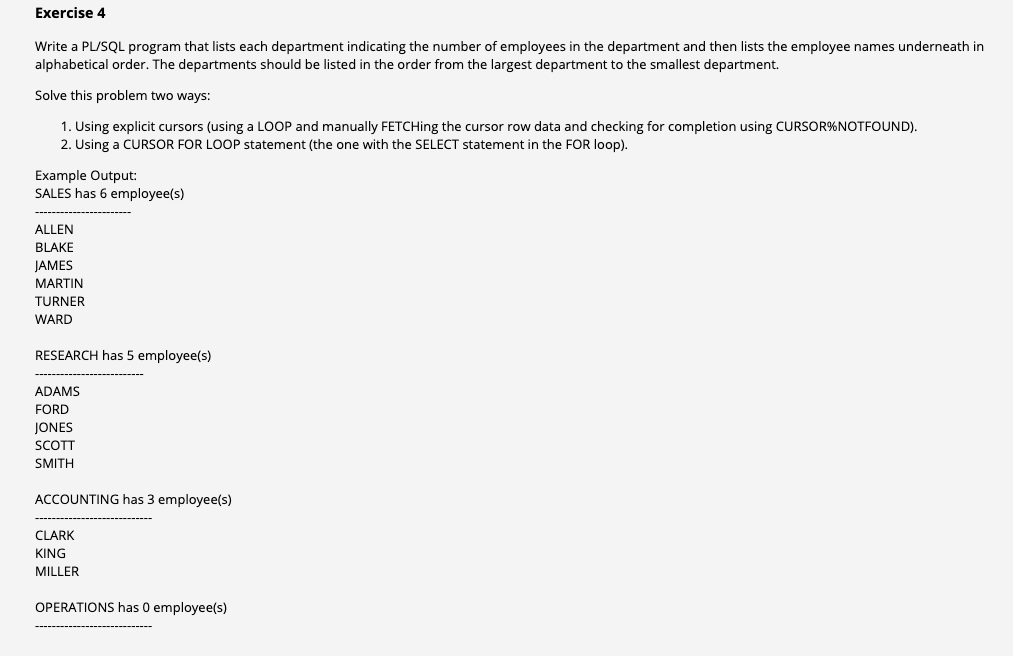 Exercise 1 Write A Pl Sql Program That Displays An Chegg Com