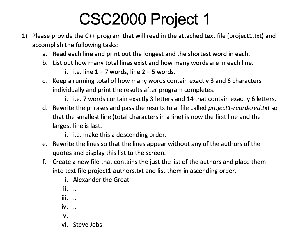 Solved CSC2000 Project 1 1) Please provide the C++ program | Chegg.com