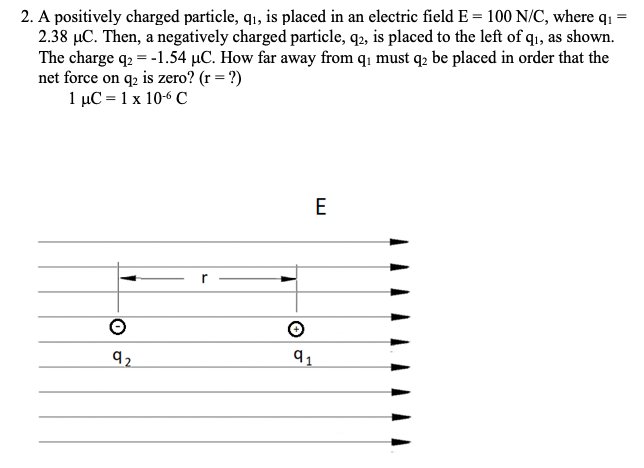 Solved 2. A positively charged particle, 91, is placed in an | Chegg.com