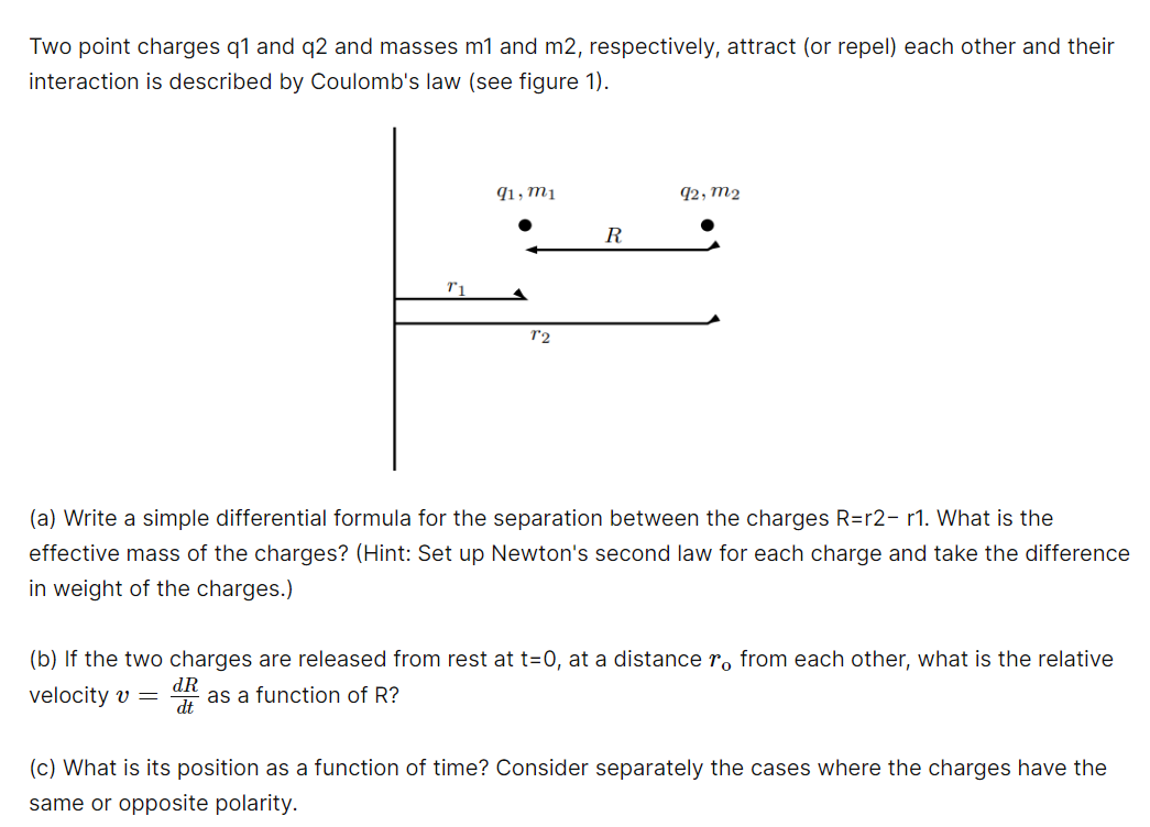 Solved Two point charges q1 and q2 and masses m1 and m2, | Chegg.com