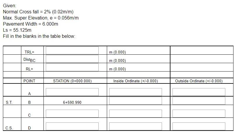 Given: Normal Cross fall = 2% (0.02m/m) Max. Super | Chegg.com