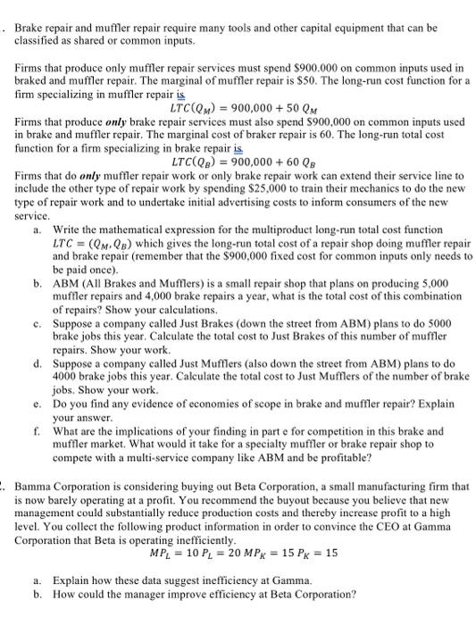 Solved Brake repair and muffler repair require many tools