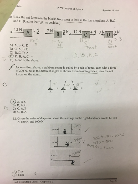 Solved Price PHYS 1305/1405-01 Option A September 26, 2017 | Chegg.com