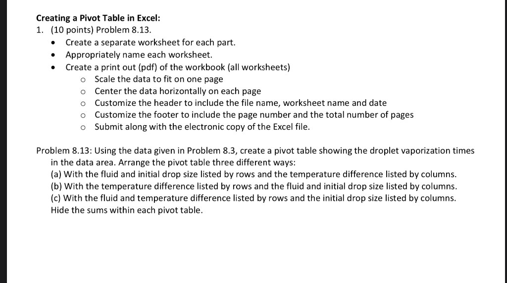 Solved . Creating a Pivot Table in Excel: 1. (10 points) | Chegg.com