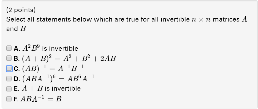Solved (2 points) Select all statements below which are true | Chegg.com