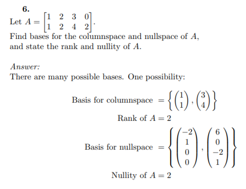 Solved 6. Let A 2 4 2 Find Bases For The Columnspace And | Chegg.com