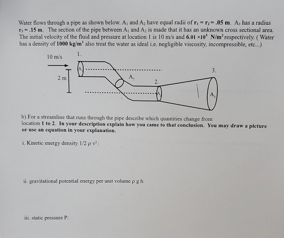 Solved Water flows through a pipe as shown below. A1 and A2 | Chegg.com