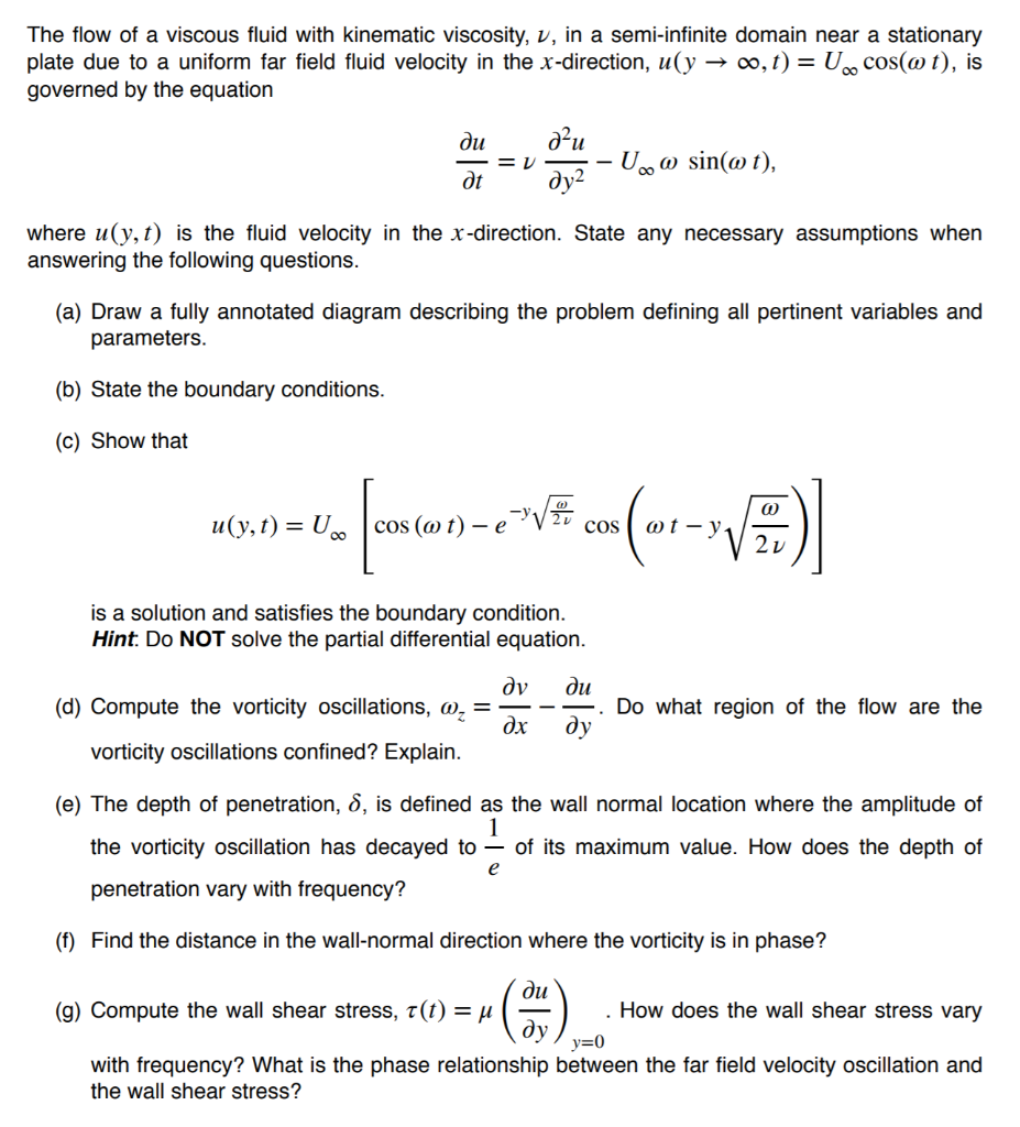 The flow of a viscous fluid with kinematic viscosity, | Chegg.com