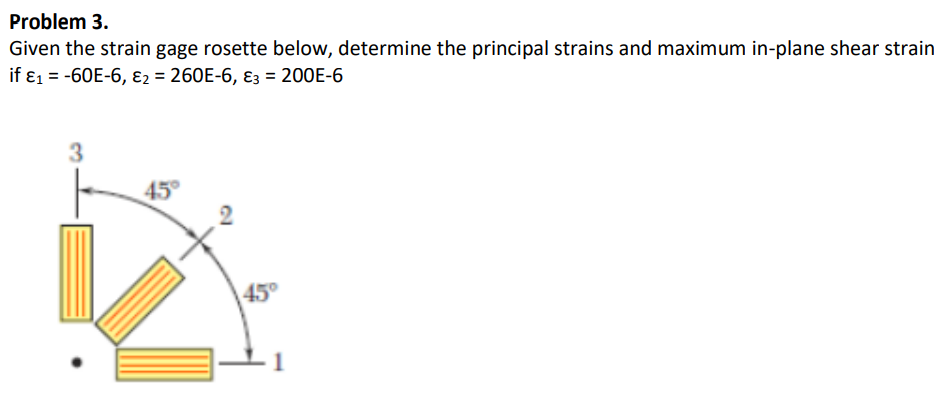 Solved Problem 3.Given the strain gage rosette below, | Chegg.com