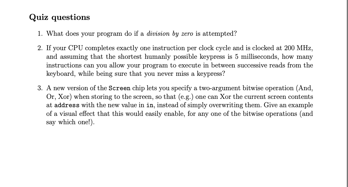 Solved Quiz questions 1. What does your program do if a | Chegg.com