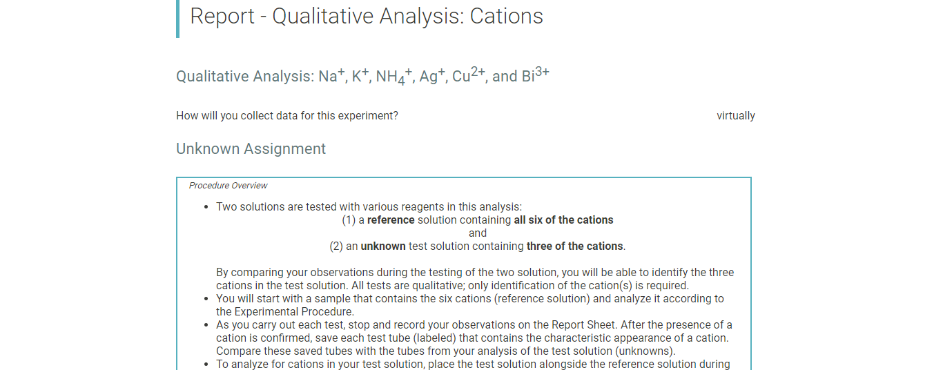 Solved Report Qualitative Analysis Cations Qualitative