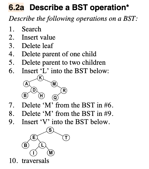 Solved 6.2a Describe a BST operation* Describe the following | Chegg.com