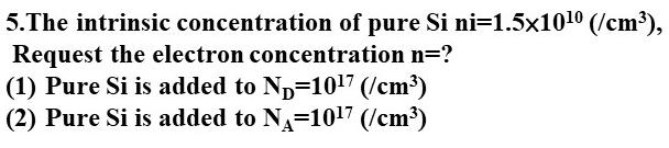 Solved 5.The intrinsic concentration of pure Si ni=1.5x1010 | Chegg.com