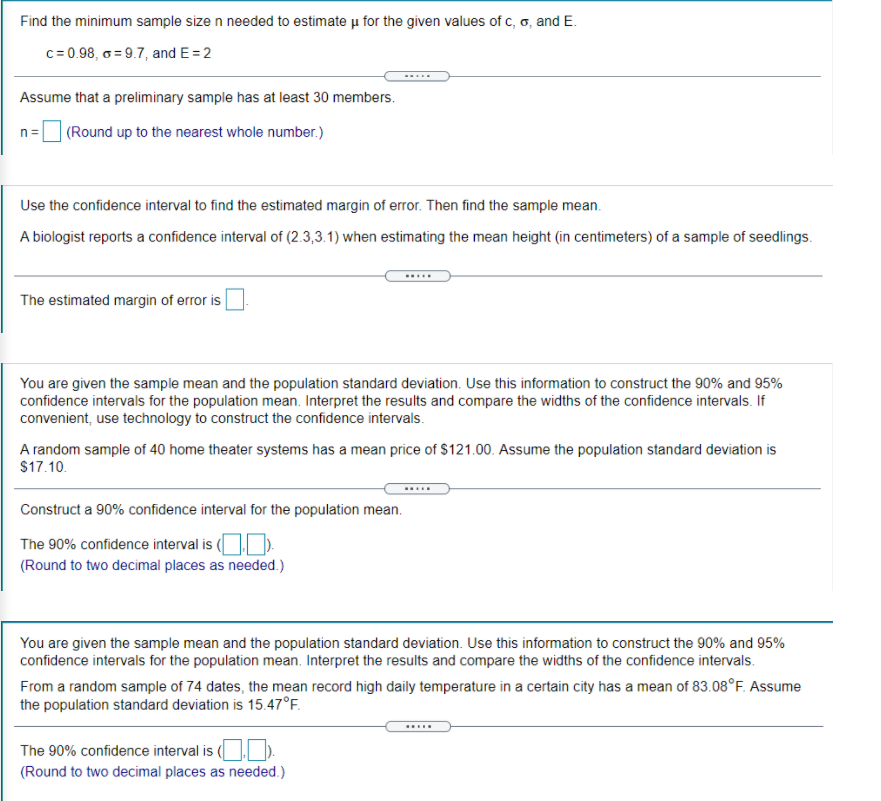 Solved Find the minimum sample size n needed to estimate u | Chegg.com