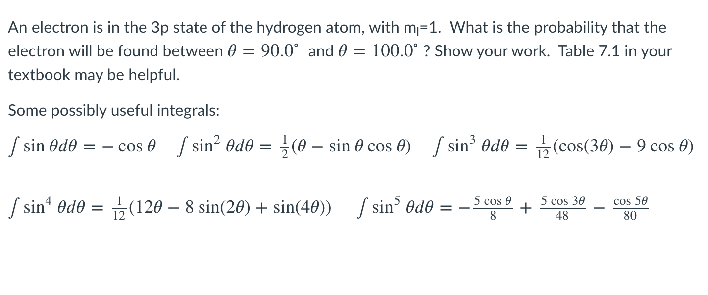 Solved An electron is in the 3p state of the hydrogen atom, | Chegg.com