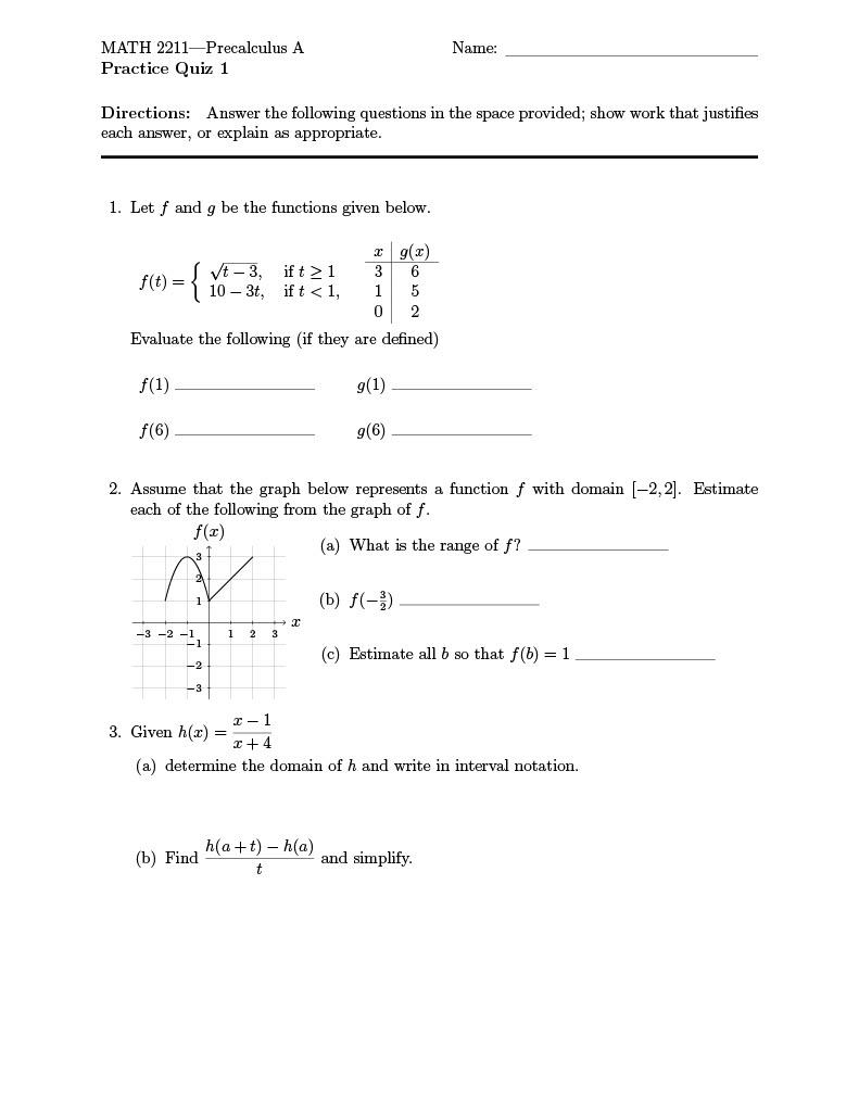 Solved MATH 2211-Precalculus A Name: Practice Quiz 1 | Chegg.com ...