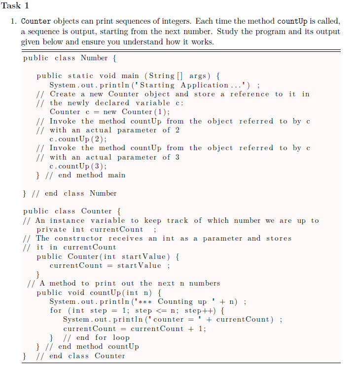 Solved Task 1 1. Counter objects can print sequences of | Chegg.com