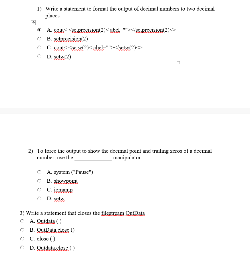 Solved 1) Write a statement to format the output of decimal | Chegg.com