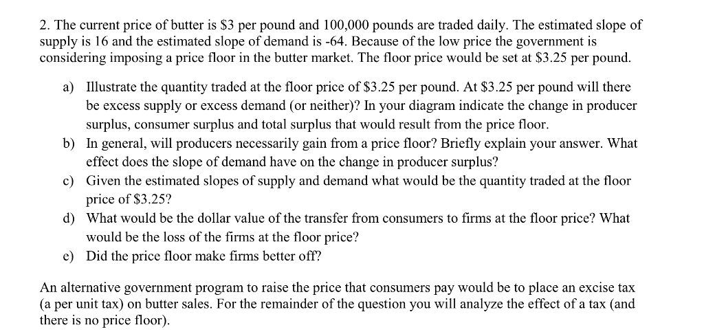 2. The current price of butter is $3 per pound and | Chegg.com