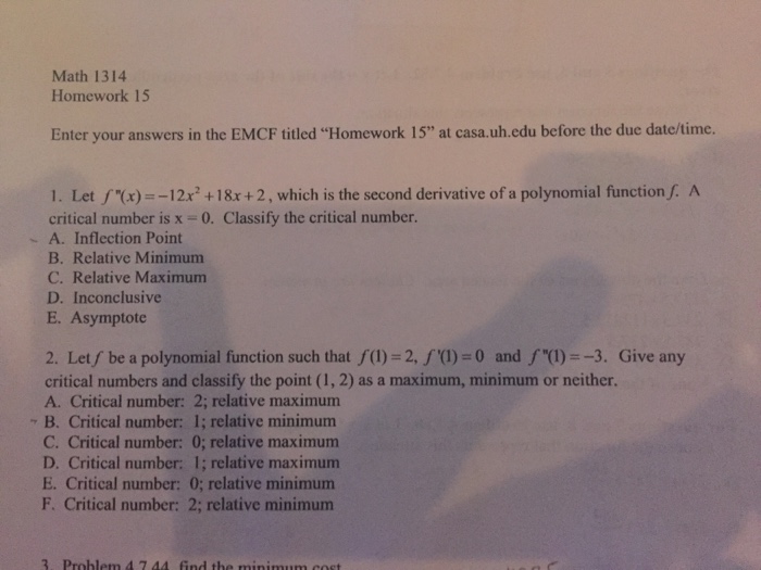Solved Math 1314 Homework 15 Enter your answers in the EMCF | Chegg.com