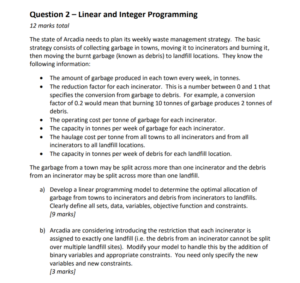 Question 2- Linear and Integer Programming 12 marks | Chegg.com
