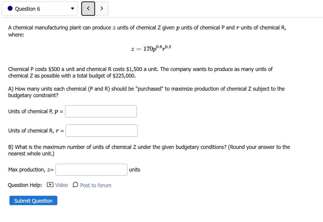 Solved A chemical manufacturing plant can produce z units of | Chegg.com