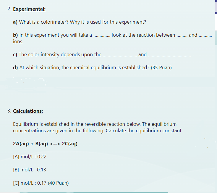 2. Experimental: a) What is a colorimeter? Why it is | Chegg.com