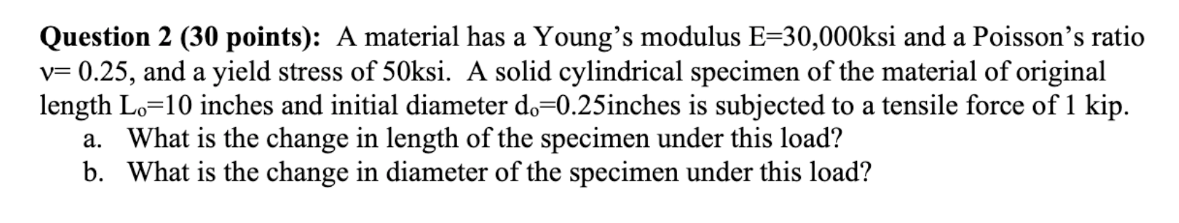 Solved Question 2 (30 Points): A Material Has A Young's | Chegg.com