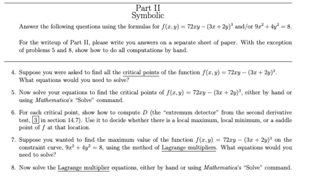 Solved Part II Symbolic Answer the following questions using | Chegg.com