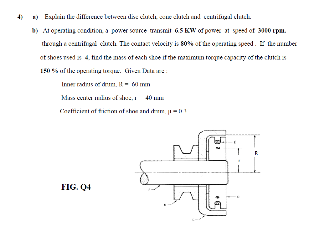 Solved 4) a) Explain the difference between disc clutch,