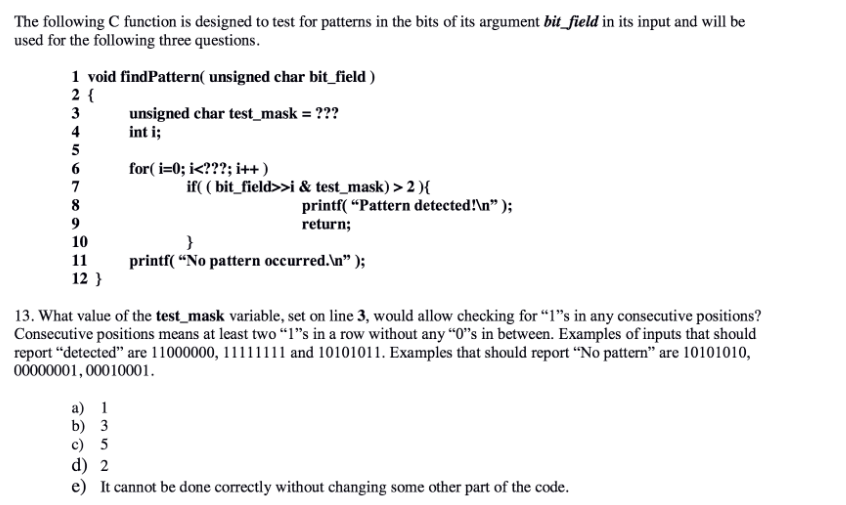 Solved The following C function is designed to test for | Chegg.com