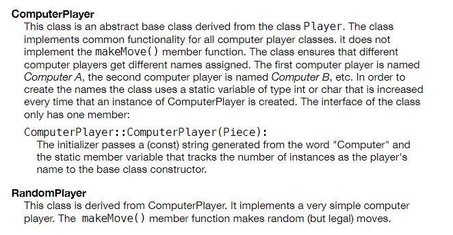 In c++ please implement the RandomPlayer and | Chegg.com