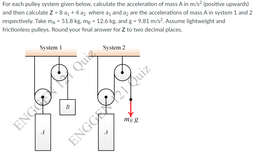 For each pulley system given below, calculate the