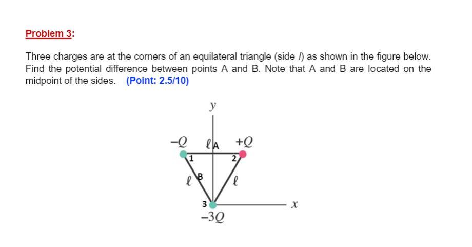 Solved Problem 3: Three charges are at the corners of an | Chegg.com