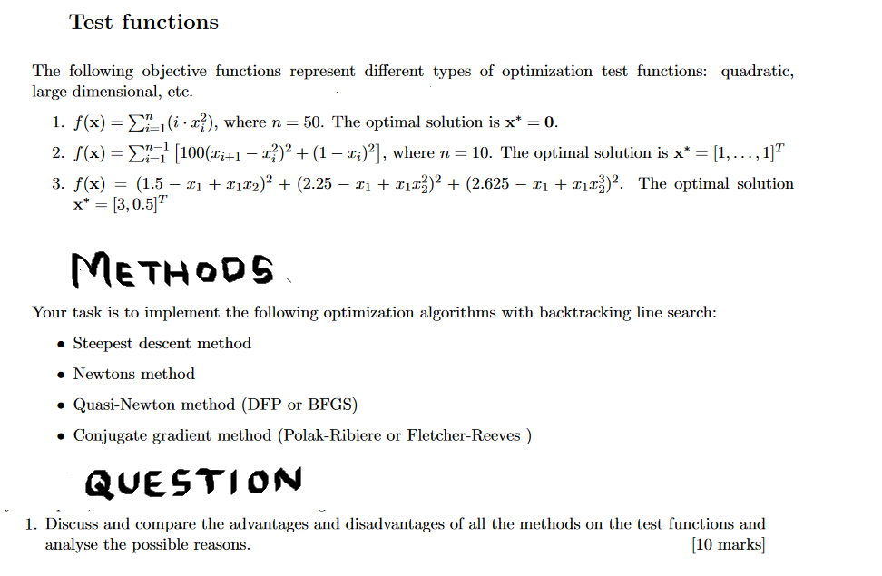 Solved Test Functions The Following Objective Functions | Chegg.com