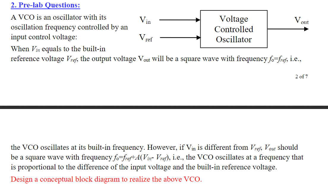 Solved Vin Vout 2. Pre-lab Questions: A VCO is an oscillator | Chegg.com