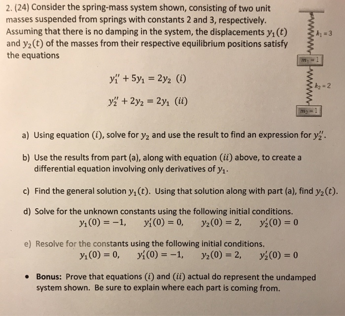 Solved 2. (24) Consider the spring-mass system shown, | Chegg.com