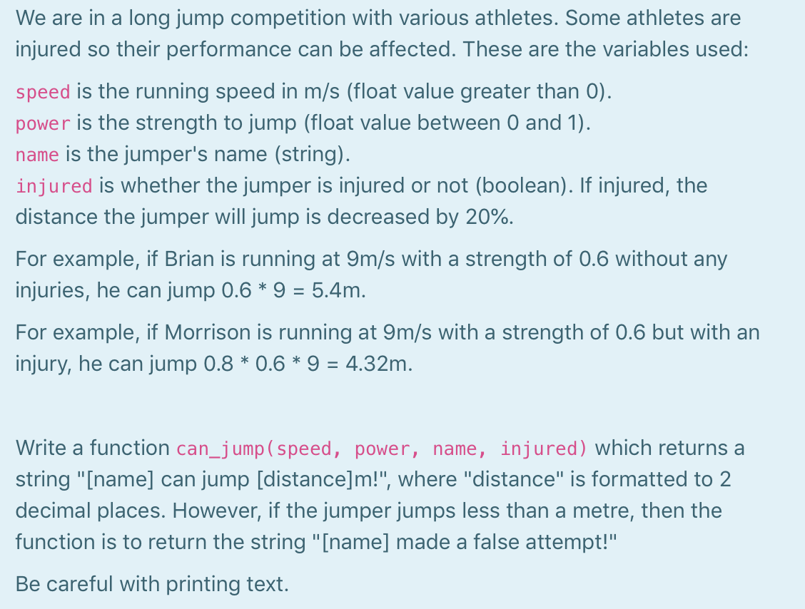 Solved We are in a long jump competition with various | Chegg.com