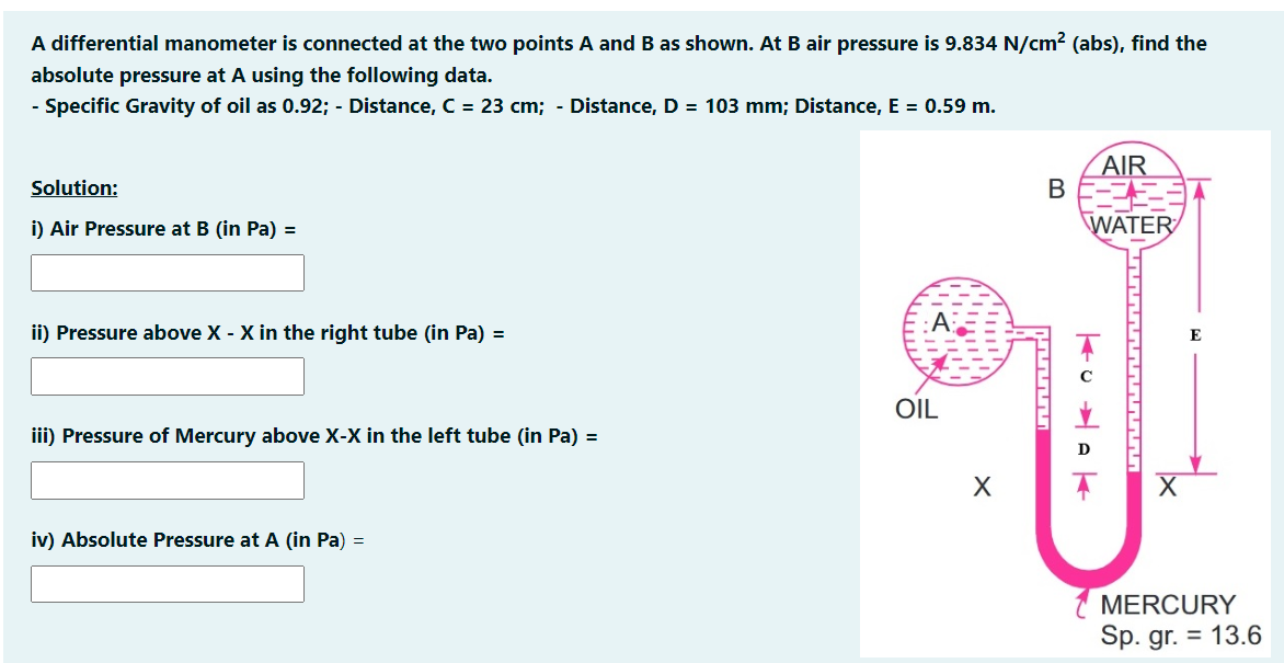 Solved A Differential Manometer Is Connected At The Two | Chegg.com