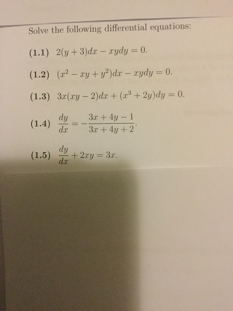 Solved Solve the following differential equations: (1.1) 2(y | Chegg.com