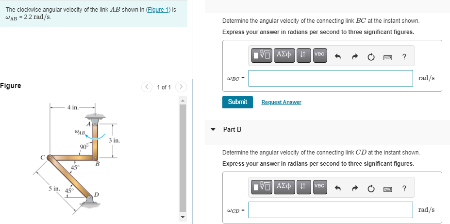 Solved The clockwise angular velocity of the link AB ﻿shown | Chegg.com