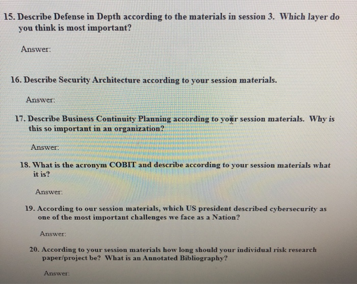 15. Describe Defense in Depth according to the | Chegg.com