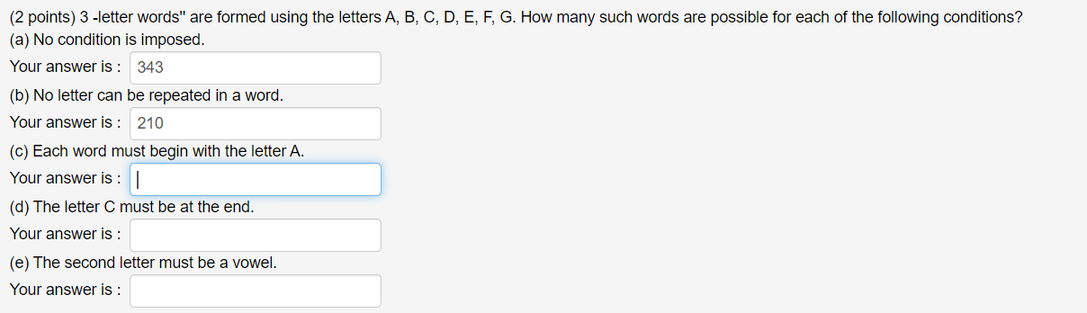 Solved (2 points) 3 -letter words" are formed using the | Chegg.com