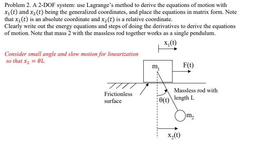 Problem 2. ﻿A 2-DOF system: use Lagrange's method to | Chegg.com