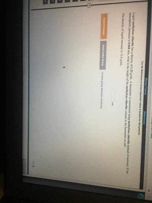 Solved Liquid methylene chloride has a density of 1.33 g/mL.