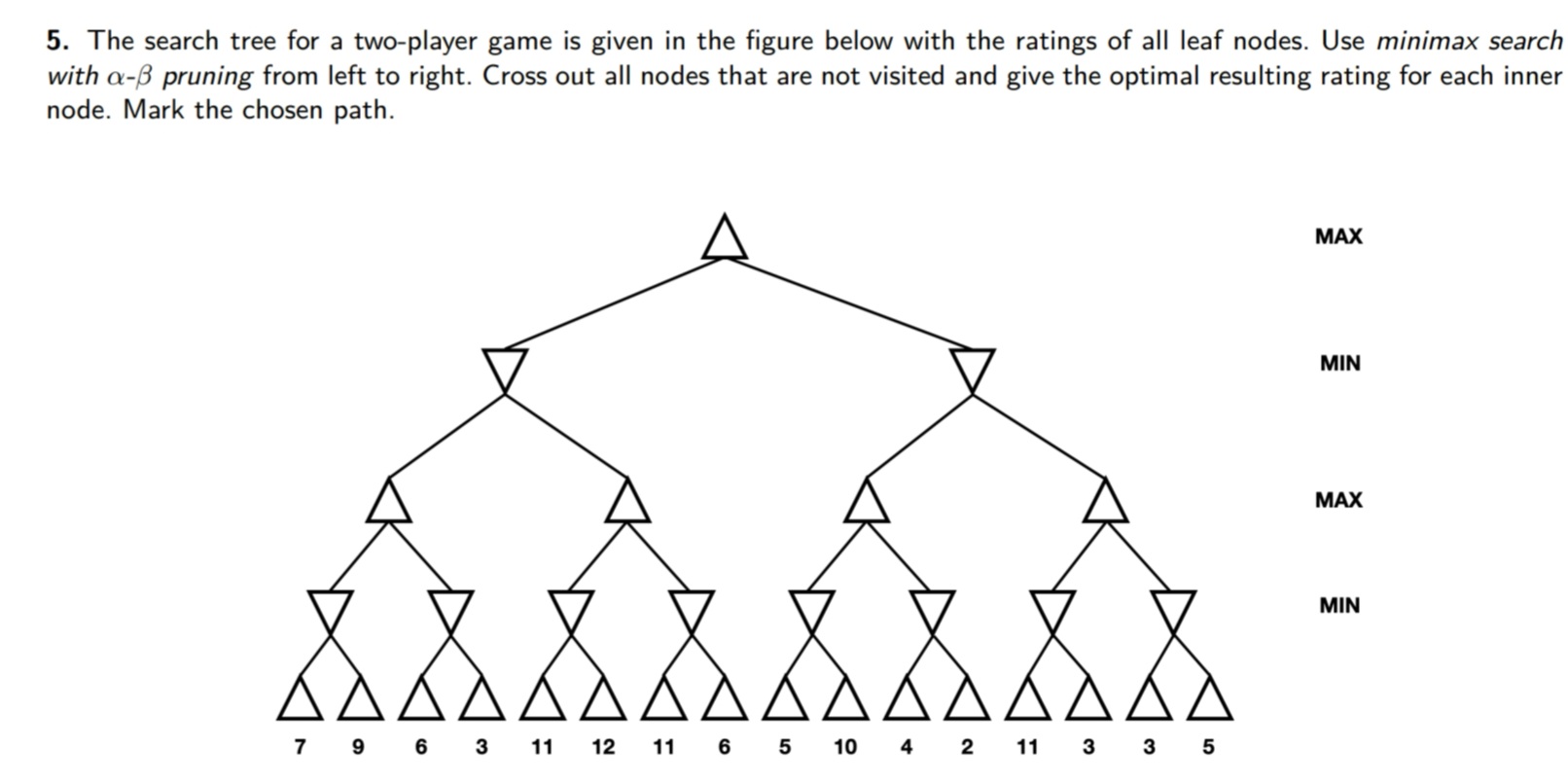 Solved 5. The search tree for a two-player game is given in | Chegg.com