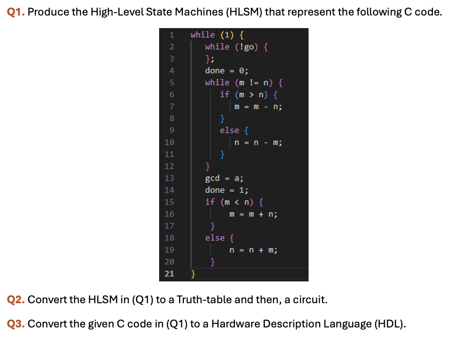 Solved 1) ﻿Produce the High-Level State Machines (HLSM) | Chegg.com