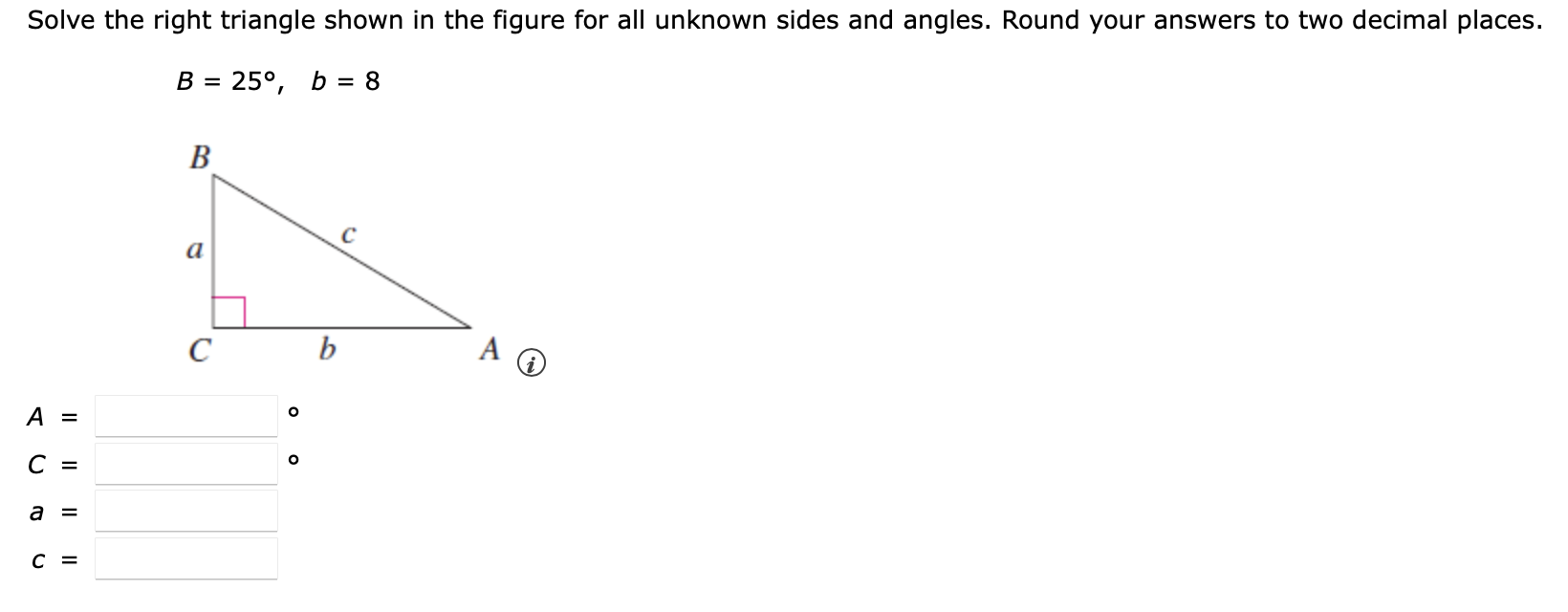 Solved B=25∘,b=8 | Chegg.com